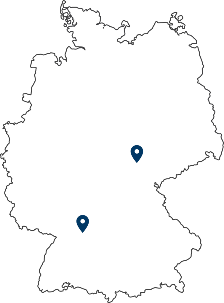 Umrisskarte von Deutschland mit zwei Standortmarkierungen
